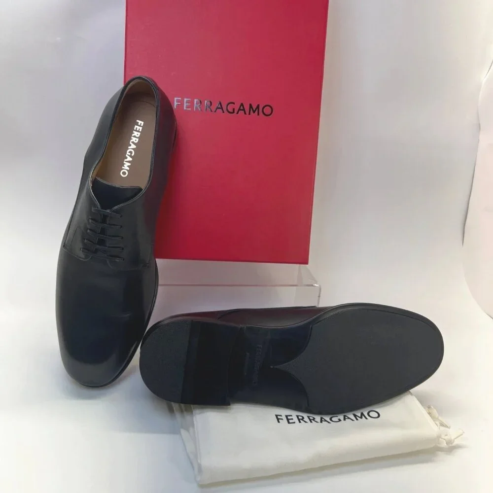 Salvatore Ferragamo Fosco Shoes Men Black Leather Shoes Size 9
